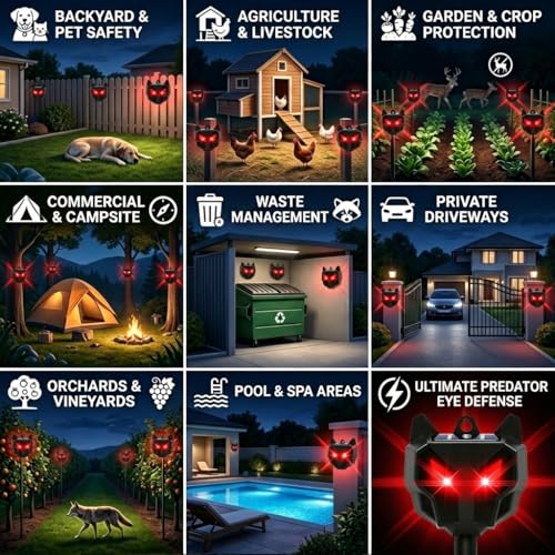 2026 Coyote Deterrent Solar Predator Eyes Animal Repellent Outdoor Red LED Predator Light Deterrent for Deer,Fox, Raccoon,Skunk, Night Sentry for Chicken Coop,Yard,Garden & Farm Protection,4 Pack
