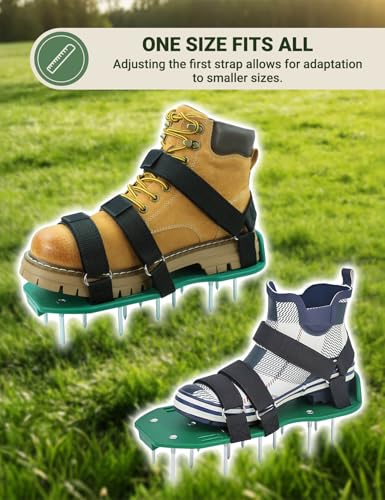 Lawn Aerator Shoes, Soil Aerator Grass Tool with Dual Hook & Loop Straps - color: Green