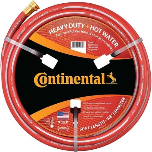 Continental Premium Garden Red Heavy Duty Hot Water Garden Hose, 5/8in Inside Diameter x 50ft Length, Male x Female Garden Hose Thread - color: Red, size: 50ft