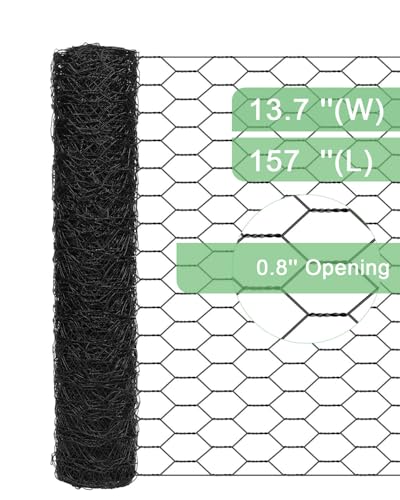 vensovo Garden Poultry Black Chicken Wire - 13.7 '' × 157 '' Chicken Wire for Crafts, Garden Fence Animal Barrier, 0.8 inch Mesh Poultry Netting Fence, Pet/Rabbit/Chicken Wire Fencing - size: 13.7 inch x 13.1 Ft