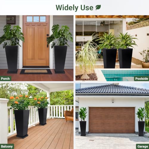 28" Metal Tall Outdoor Planters Set of 2, Durable & Wealtherproof - size: 28" H