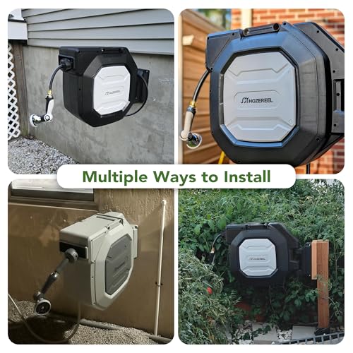 1/2" x 135 ft Heavy Duty Retractable Garden Hose Reel Black - color: Black & White, size: 1/2" 135 FT