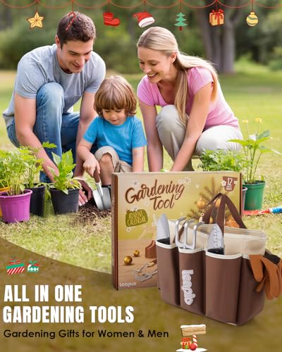 Gardening Gifts for Women Men, 12PCS Heavy Duty Garden Tools Set with Large Garden Bag and Gloves Pruning Shears, Unique Birthday Easter Gardening Gifts for Mom Dad Boyfriend Planting Lovers