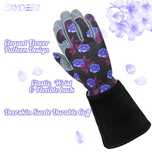 SKYDEER Women's Gardening Gloves - Genuine Deerskin Suede, Ultra-Soft Padded, Comfort Fit for Outdoor Work (SD6613LL/M) - color: Long Deerskin Suede Purple, size: Women(M)