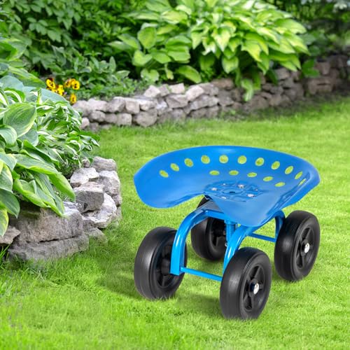 LDAILY Garden Seat with Wheels 11"-16" Adjustable Height for Lawn Planting - color: Blue