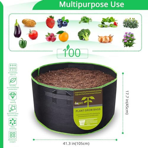 2-Pack 100 Gallon Fabric Flower Pots Garden Felt Grow Bags with Handle (Black) - size: 100 Gallon 2 pack