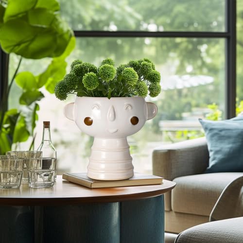 Head Planter for Indoor Plants - 7 Inch Ceramic Face Planter, Cute Succulent Pot with Drainage Hole, Indoor Outdoor Flower Plant Pot, Home Garden Decor, Gift for Plant Lovers, White - color: Off White-boy