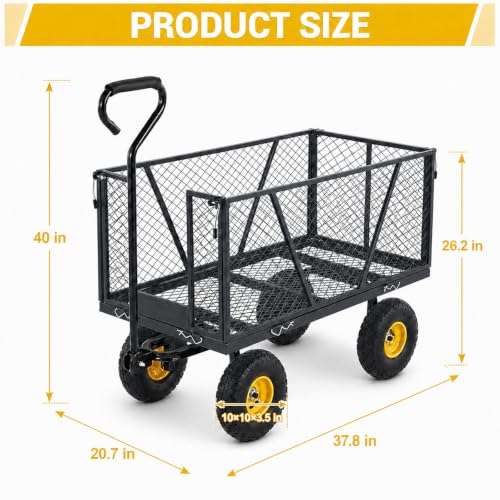 Garvee 1100LBS Steel Garden Cart, Heavy Duty Wagon with 10" Wheels - color: Black