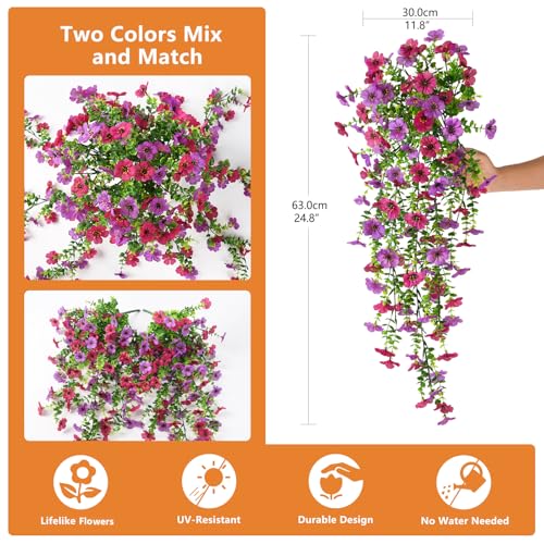 Hommyea Artificial Fake Fall Flowers Plants for Outdoors Mums Home Decor - color: Light Purple Red