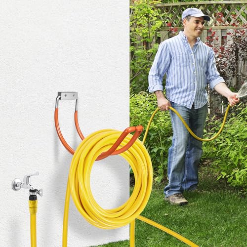 Garden Hose Holder Wall Mounted,304Stainless Steel Solid Hook Holds Up to 150Ft - Orange - color: Orange-1