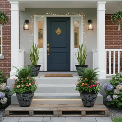 4 Pack 16 Inch Large Planters for Outdoor Plants, Decorative Flower Pots - color: Black