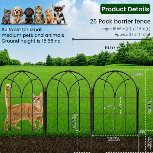 Decorative Garden Fence, 27.2 ftx15.66 H, Rustproof No Dig Fence, 26 Pack - size: 26 Panels-27.2ft(L) x15.66"Arch H
