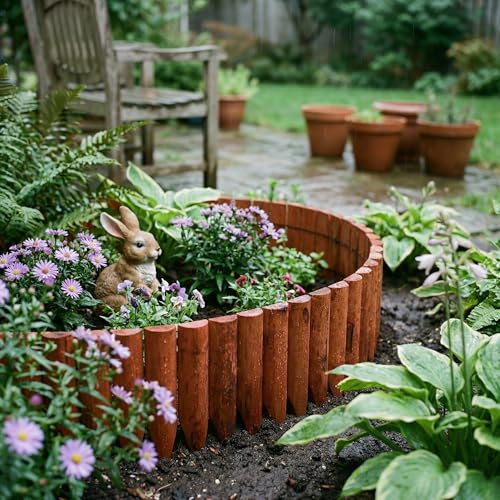 WORTH Garden Edging Border 11.8" H x 42" L, Flexible Short Wood Fence Roll Brick Red Finish, Wooden Lawn Edging for Landscaping, Wood Edging Borders for Flower Beds, Lawn & Tree Borders - color: 1-Pack 11.8"x42"