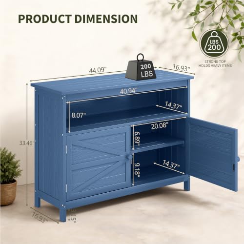 HIPS All-Weather Outdoor Storage Cabinet,Outdoor Sideboard with Magnetic Doors,3-Shelves Patio Storage Cabinet, Used for Garden,Buffet Cabinet,TV Stand, Bar Table,Balcony - color: Navyblue