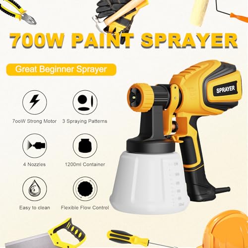 VONFORN Paint Sprayer, 700W Spray Paint Gun with 4 Nozzles & 3 Patterns - color: Yellow