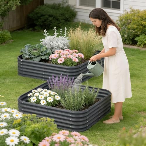 Besebay 2-Pack 4x1.5ft Galvanized Raised Garden Bed, Outdoor Planter Bed, - color: Dark Grey, size: 4x4x1.5ft-2Pack