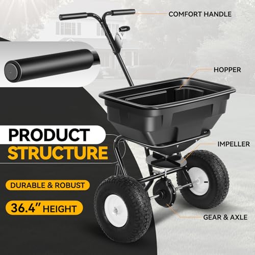 Auto Dynasty Walk-Behind Broadcast Spreader, 125LBS Capacity Fertilizer Spreader for Salt, Ice Melt, Grass Seed, Lawn and Garden Seeder, Black - color: Black (125LBS)