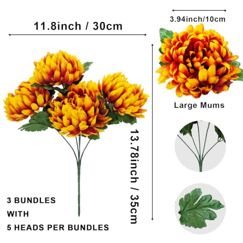Large Artificial Mums for Outdoors Fall Flowers Silk Chrysanthemum - color: Yellow
