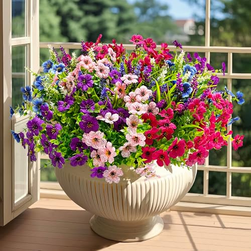 20 Bundles Artificial Flowers for Outdoors Fake Plants, Mixed - color: Mixed Color