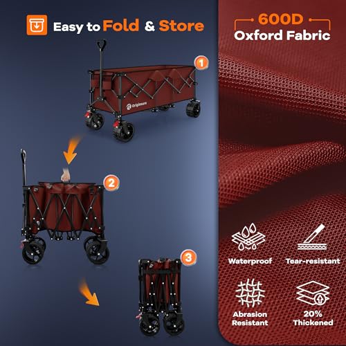 Originsure 300L Collapsible Beach Wagon Cart with Big Wheels, 560lbs, Red - color: Red