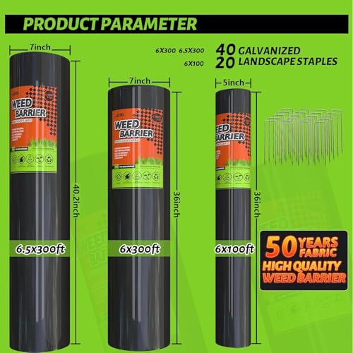 6.5x300FT Landscape Fabric, Weed Barrier Fabric, Durable & Effective Garden Cloth Weed Barrier, Heavy-Duty Landscaping Fabric for Weed Control, French Drains, Yard, Driveway - size: 6.5*300ft