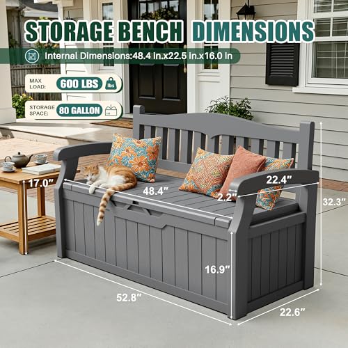 Devoko 80 Gallon Storage Bench Deck Box Waterproof&Lockable - color: Grey, size: 80 Gallon without Cushion