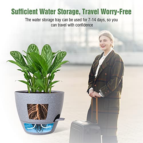 10 inch Self Watering Planters, 2 Pack Large Plastic Plant Pots with Deep Reservior and High Drainage Holes for Indoor Outdoor Plants and Flowers, Speckled Grey - color: Grey With Speckles