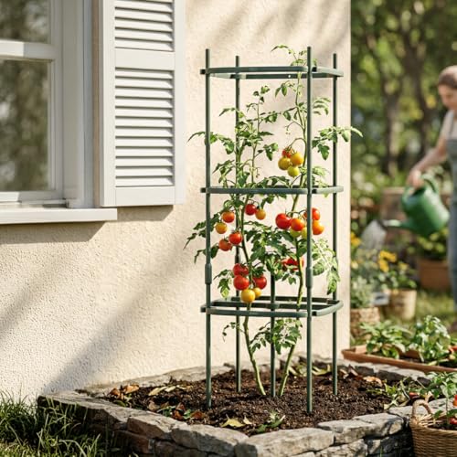 Vego Garden Tomato Cage Tomato Tower 3 Tier for Garden & Pots, Rust-Resistant Tomato Stakes Heavy Gauge Plant Cage Trellis Support for Climbing Vegetables Plants - size: 3 Tier