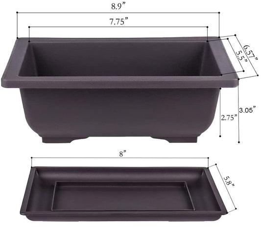 MUZHI 6PCS/Pack Retro Style Basin Larger Plastic Flower Pot Planters 8.9 Inch Bonsai Plant Bowl Nursery Pots Plastic Bonsai Training Pots Rectangle Large - size: 6pcs large rect 8.9"
