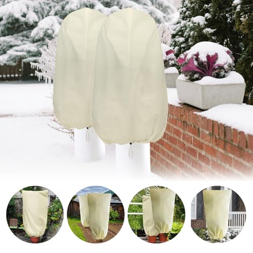 Plant Covers Freeze Protection – 4 Packs 47.2" x 31.5" Thickened Plant Frost Protection Covers, Heavy Duty Winter Plant Covers with Zipper & Drawstring, Reliable Freeze Protection for Outdoor Plants - color: Beige-4PCS-47.2" x 31.5"