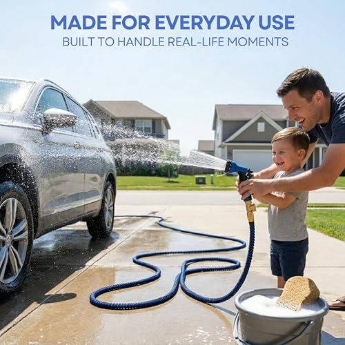 J&B XpandaHose 75ft Expandable Garden Hose, Lightweight, Brass Connectors - color: Blue/Black, size: 75ft