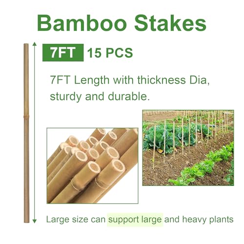 Garden Stakes 7FT, Natural Bamboo Stakes 7 Feet, 3/4" D Thicker Heavy Duty Plants Stakes 15 Pack for Tomatoes, Beans, Flowers, Potted and More Climbing Plants - size: 7FT, pack of 15