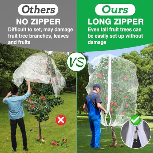 Easy Installation Fruit Tree Netting with Zipper & Drawstring - 6.2x6.2ft Ultra Fine Mesh Garden Protection Screen to Protect Pear Peach Apple from Bird Insect Bug Cicada Deer Squirrel - size: 6.2'H * 6.2'W