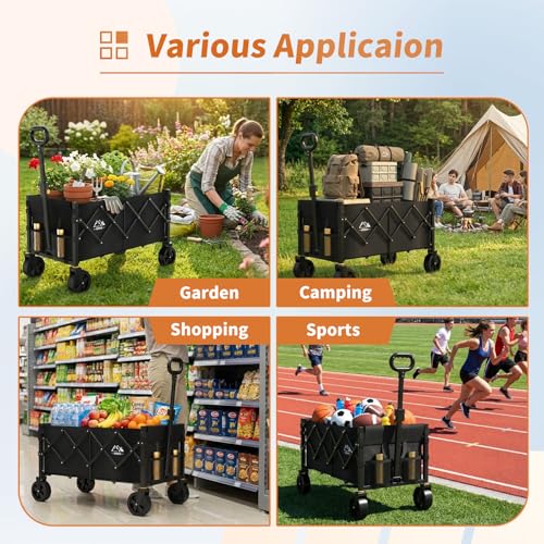 NWH 34'' Extra Long Collapsible Wagon, 380lbs Large Capacity Folding Wagons Carts with Wheels Foldable, Heavy Duty Utility Cart with All-Terrain Wheels for Beach Outdoor Grocery Camping Garden - size: 150L