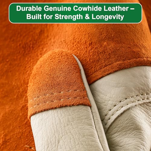 Leather Gardening Gloves for Women & Men - Thornproof Cowhide Work Gloves - size: X-Large