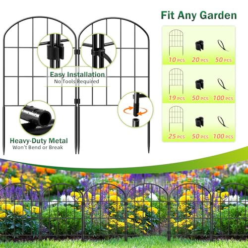 25 Pack Decorative Garden Fence Panels – 27.08ft (L) x 24"(H) Garden Fencing Dog Fence No-Dig Animal Barrier Fence Rustproof Metal Arched Garden Edging for Yard Patio Outdoor Decor Flower Bed - size: 27.08 ft(L) X 24 in(H) ,25 pack