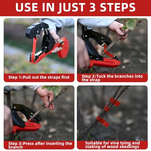 Plant Tying Machine, Lightweight Plant Tying Tape Tool to Tie Up Vine Quickly, Plant Tie Tapener Gun with Tapes and Staples, Red - style: Red