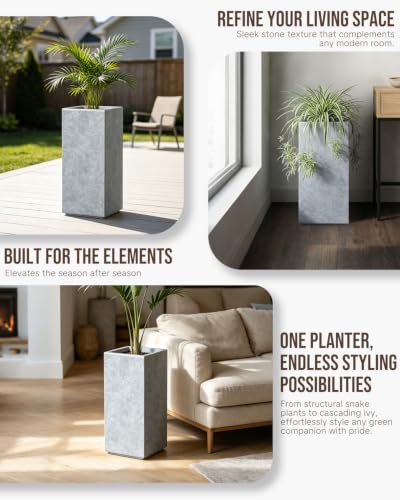 Kante Small Column Square Blue Gray Concrete Planter 19.9" H, Outdoor - color: Slate Gray, size: 19.9" H