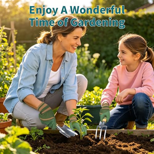 Green Garden Tool Set 4-Piece, Trowel, Fork, Pruning Shear&Gloves - color: green-4pcs