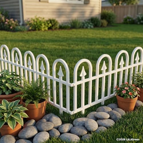 LaLaGreen Garden Edging Fence (24in, 10 Pack) Flower Bed Edging White Panel - color: White x 10