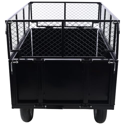 ATV Trailer Steel Dump Cart, 750lbs 22 Cubic Feet Utility Trailer Lawn Garden Trailer with Heavy Duty Tow Behind Carts and Removable Sides for Tractors, ATV, UTV, Lawn Mowers