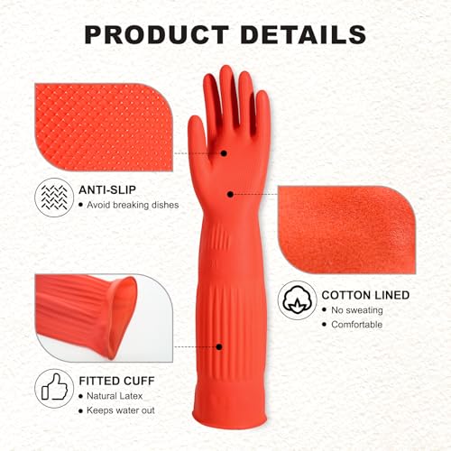 North Tower Rubber Dishwashing Cleaning Gloves 18",2 Pairs Medium - size: Medium(45cm)