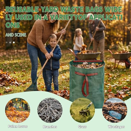 53 Gallon Large Leaf Collector Reusable Dustpan-Type Yard Waste Bags - Standing Garden Bags with Reinforced Handles- Heavy Duty Lawn Trash Sweeper Bag(1PACK 53G) - color: 1PACK 53G