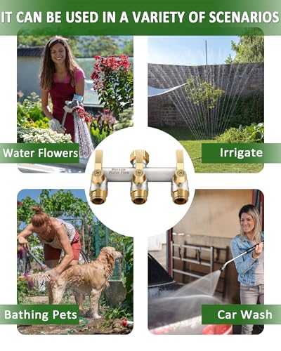 Garden Hose Splitter, 3 Way Hose Splitter Heavy Duty Full Flow Solid Brass Nickel Plated Spigot Splitter Valve with Metal Handle, Outdoor Faucet Splitter, 3/4 - Inch Frost Resistant Hose Adapter - style: Nickel Plated 3 way