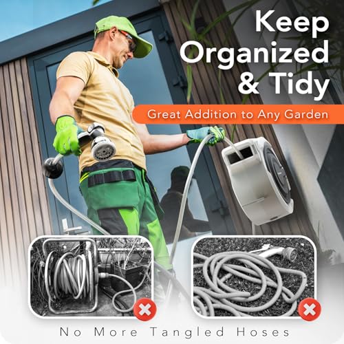 1/2" x 100 FT Heavy Duty Retractable Garden Hose Reel Black - color: Black & White, size: 1/2" 100 FT