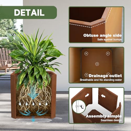 Corten Steel Planter Box 20”L x 20"W x 20"H Large Square Steel Planter Box - color: Corten, size: 20"Lx20"Wx20"H