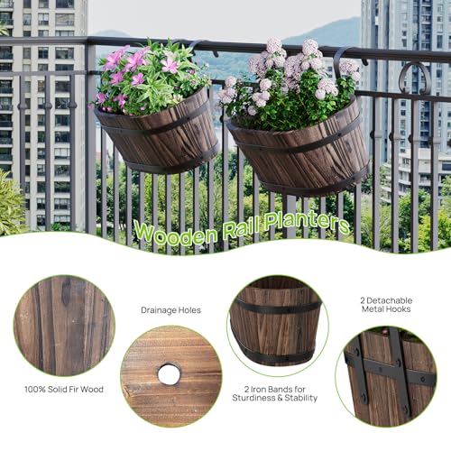 2Pack Wood Fence planters Railing planter box Window boxes planters porch - color: Carbonized-2pcs, size: Large