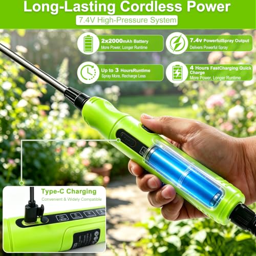2 Gallon Battery Powered Backpack Sprayer - Rechargeable Electric Garden Sprayer, Comes with an Extra 10FT Hose, 2 Speed Modes, 6 Nozzles, Telescopic Wand, Backpack & Shoulder Sprayer for Lawn Yard - color: Green-White