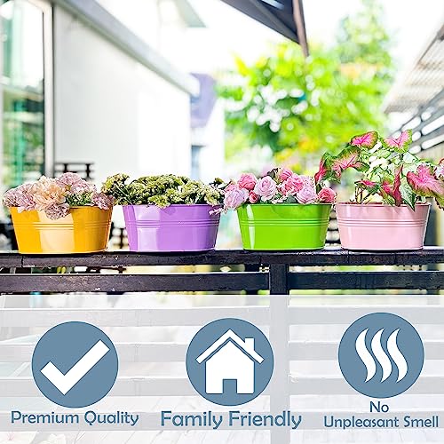 LaLaGreen Rail Planter Outdoor Plants (11.2 in, 6 Pack) Colorful Metal Pots - size: Multi-A 11.2" x 6 Pack