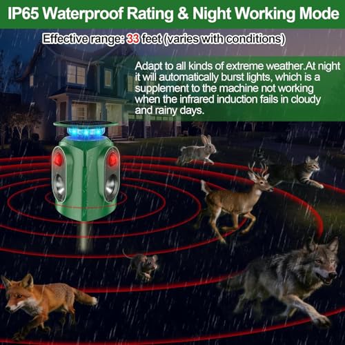 Solar Ultrasonic Animal Repeller Outdoor with PIR Sensor, 360° Protection